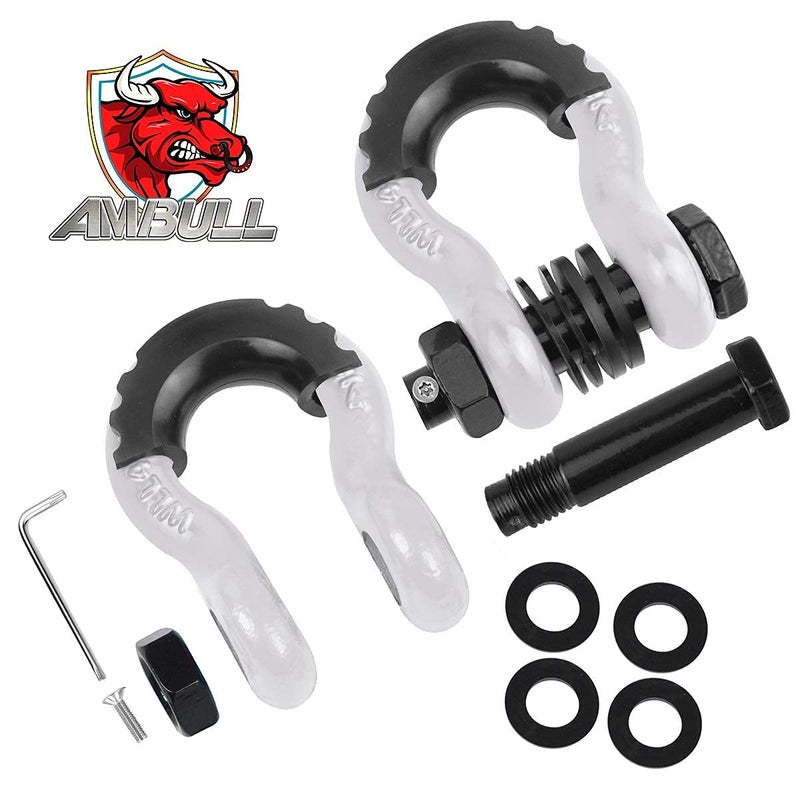 AMBULL Shackles 3/4" D Ring Shackle (2 Pack) 45,000lb Break Strength with 7/8" Pin, Anti Theft Security Screws, Isolator & Washer Kits for Use with Tow Strap Winch Truck Vehicle Recovery, White - Image 2